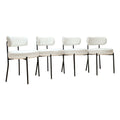 White Dining Chairs Set Of 4, Mid Century Modern Dining Chairs, Kitchen Dining Room Chairs, Curved Backrest Round Upholstered Boucle Dining Chair With Black Metal Legs Metal White Teddy Kitchen Dining Chairs Foam Velvet