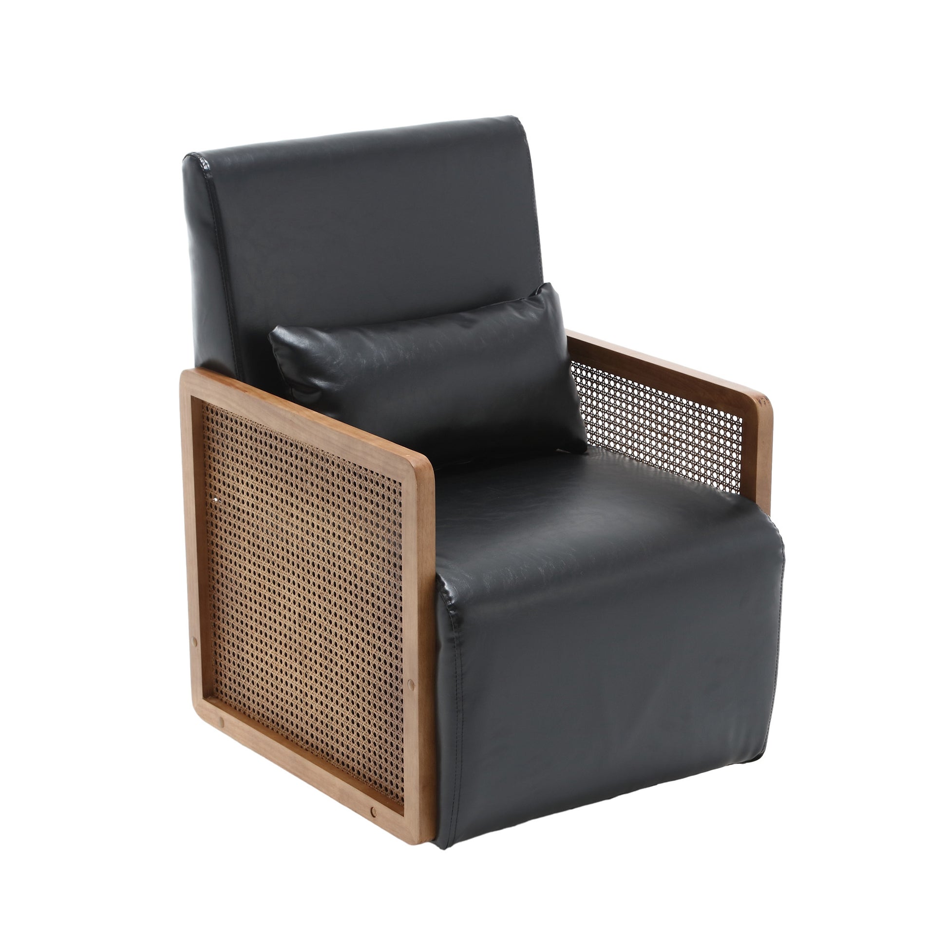 Coolmore 360 Degree Swivel Barrel Club Chair With One Pillow,Modern Comfortable Upholstered Accent Chair,Linen Accent Chair For Living Room,Bedroom Black Pu Black Pu Primary Living Space Modern Foam Pu Leather