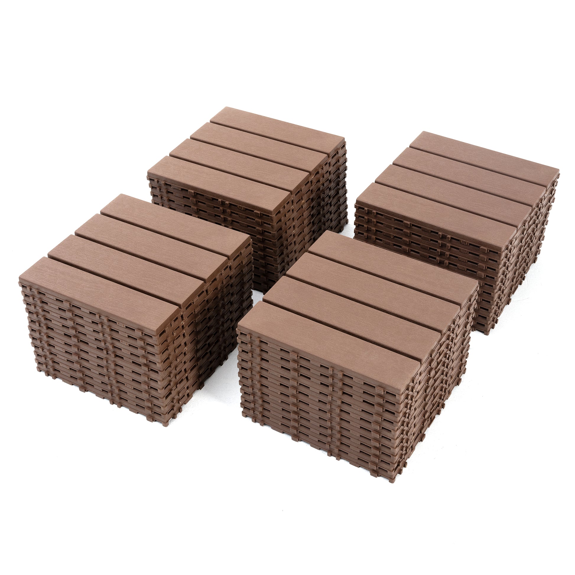 Plastic Interlocking Deck Tiles,44 Pack Patio Deck Tiles,12"X12" Square Waterproof Outdoor All Weather Use, Patio Decking Tiles For Poolside Balcony Backyard, Brown Brown Polypropylene