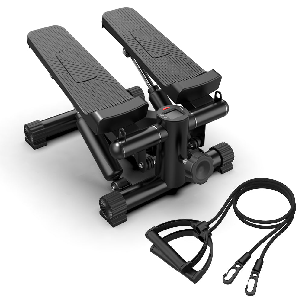 Mini Steppers For Exercise, Stair Stepper With Resistance Bands, Mini Stepper With 300Lbs Loading Capacity, Hydraulic Fitness Stepper With Lcd Monitor Black Indoor Fitness Black Portable Gym Modern Body Shaping Abs Rubber Steel Q235 Abs Rubber Steel Q235