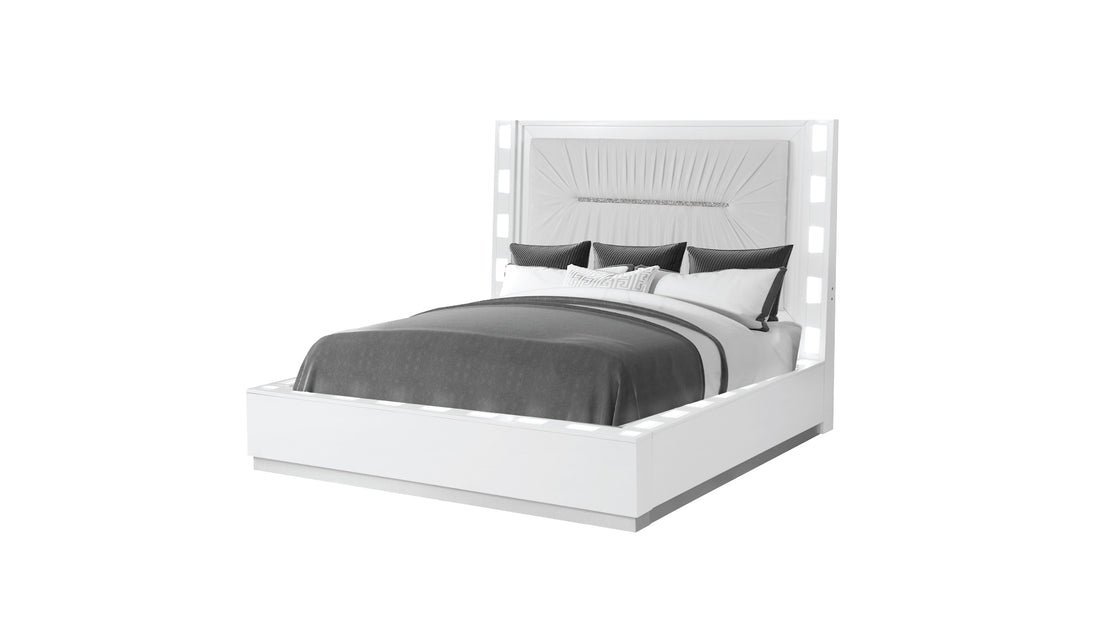 Coco Queen 5 Pc Led Bedroom Set Made With Wood In Milky White Box Spring Not Required Queen White Wood 5 Piece Set Bedroom Bed Included,Chest Included,Dresser Included,Mirror Included,Nightstand Included Contemporary,Modern Solid Wood Mdf Velvet Built In