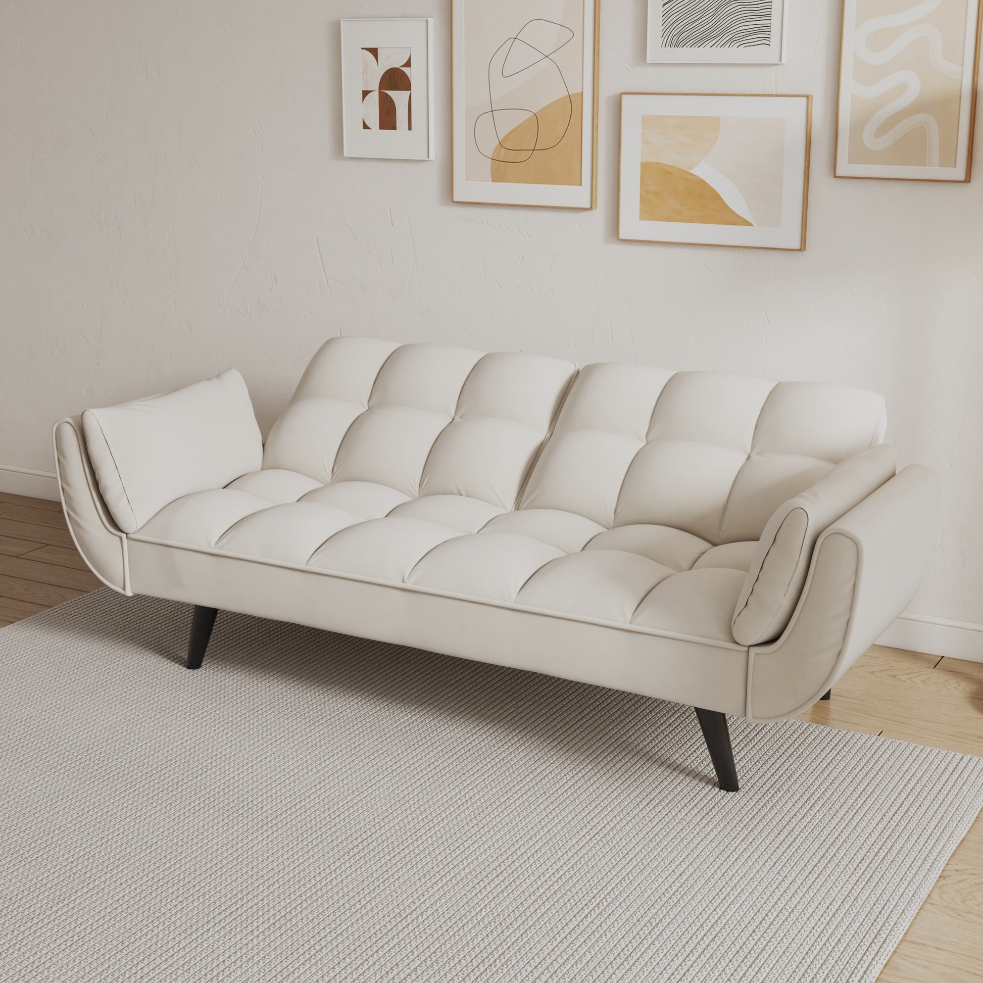 57 Inch Beige Sofa Soft Two Armrests Throw Pillow Pillow Comfortable Fit Apartment Bedroom Small Space Beige Polyester Blend 2 Seat