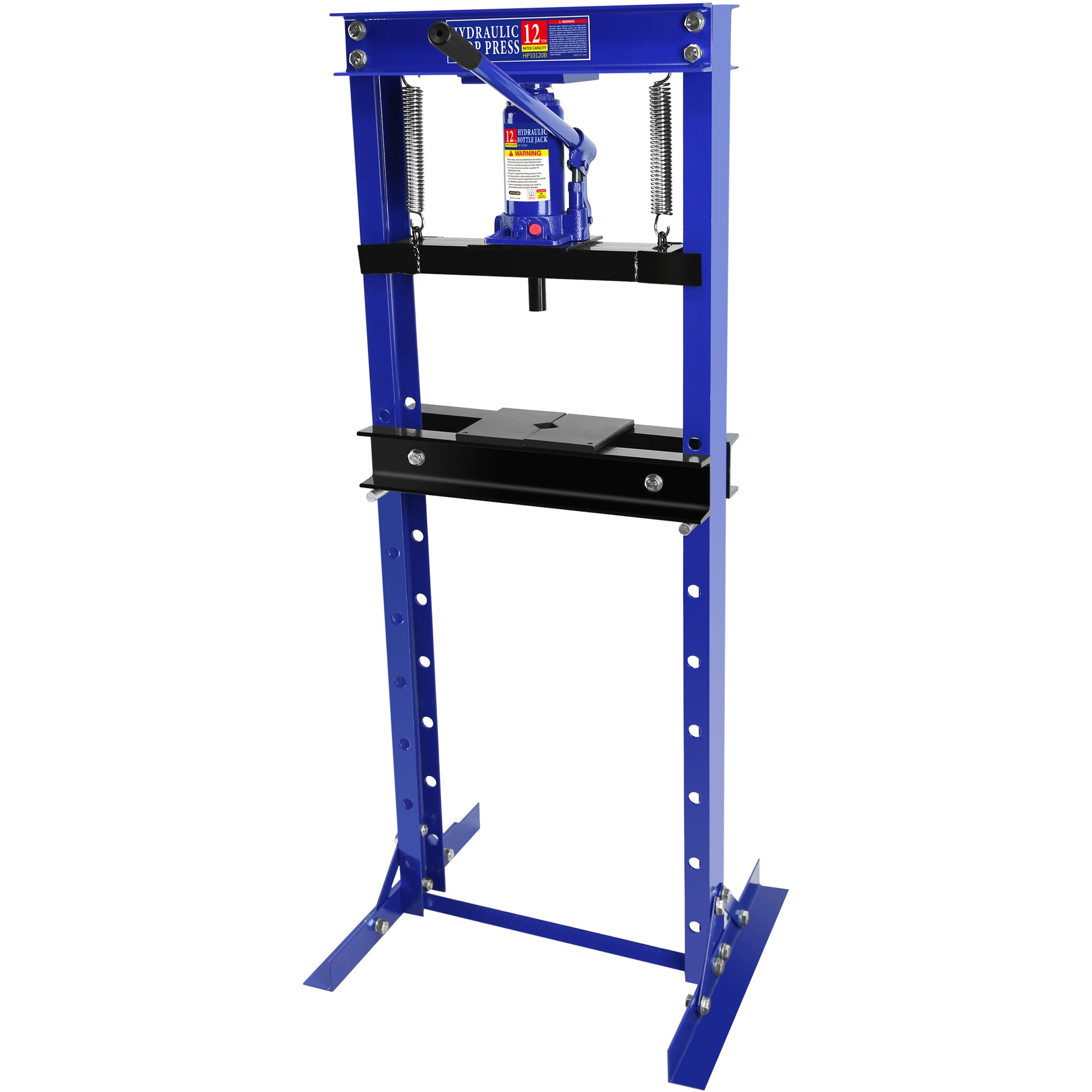 Hydraulic 12 Ton H Frame Garage Floor Adjustable Shop Press With Plates, 12T, Blue Blue Steel