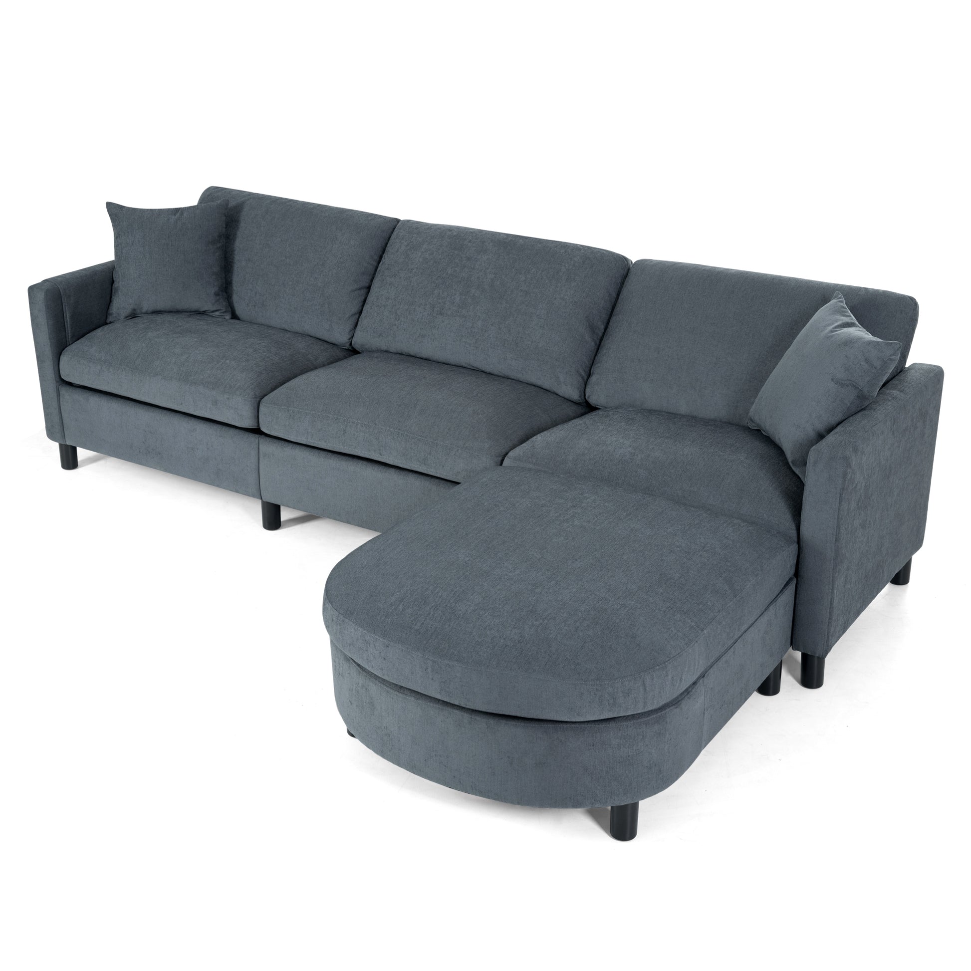 107.87'Sectional Sofa Couch With 1 Ottoman,Seat Cushion And Back Cushion Removable Dark Gray Polyester