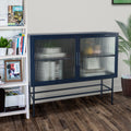 Double Door Tempered Glass Sideboard Console Table With 2 Fluted Glass Doors Adjustable Shelf And Feet Anti Tip Dust Free Kitchen Credenza Cabinet Blue Blue Tempered Glass Sheet Metal Plastic