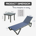 Outdoor Lounge Chair, Aluminum Plastic Patio Chaise Lounge With Side Table & 5 Position Adjustable Backrest & Wheels, All Weather Reclining Chair For Outside Beach Poolside Lawn, Navy Blue Navy Blue Aluminum