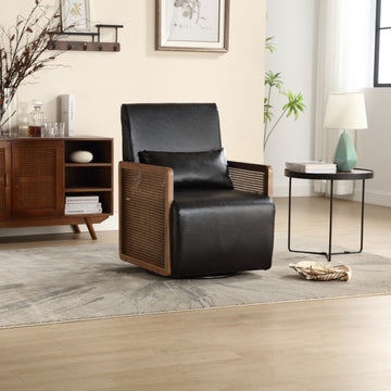 Coolmore 360 Degree Swivel Barrel Club Chair With One Pillow,Modern Comfortable Upholstered Accent Chair,Linen Accent Chair For Living Room,Bedroom Black Pu Black Pu Primary Living Space Modern Foam Pu Leather