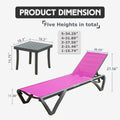Outdoor Lounge Chair, Aluminum Plastic Patio Chaise Lounge With Side Table & 5 Position Adjustable Backrest & Wheels, All Weather Reclining Chair For Outside Beach Poolside Lawn, Rose Red Rose Red Aluminum