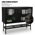 Industrial Double Door Cabinet Console Table With 2 Mesh Doors Adjustable Shelf And Feet Bottom Shelf Anti Tip Dust Free Kitchen Credenza Sideboard Frosted Black Black Steel