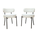 White Dining Chairs Set Of 4, Mid Century Modern Dining Chairs, Kitchen Dining Room Chairs, Curved Backrest Round Upholstered Boucle Dining Chair With Black Metal Legs Metal White Teddy Kitchen Dining Chairs Foam Velvet