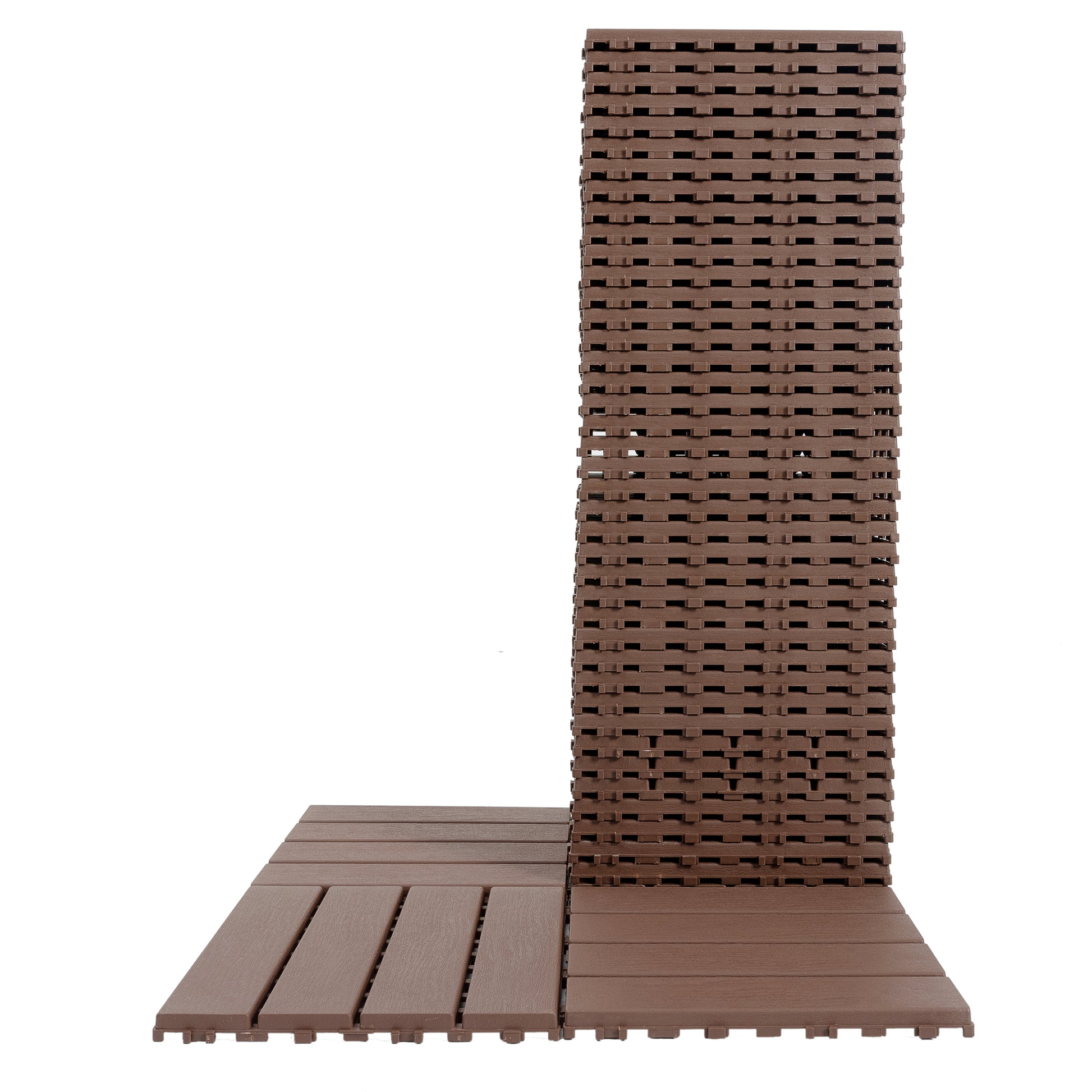 Plastic Interlocking Deck Tiles,44 Pack Patio Deck Tiles,12"X12" Square Waterproof Outdoor All Weather Use, Patio Decking Tiles For Poolside Balcony Backyard, Brown Brown Polypropylene