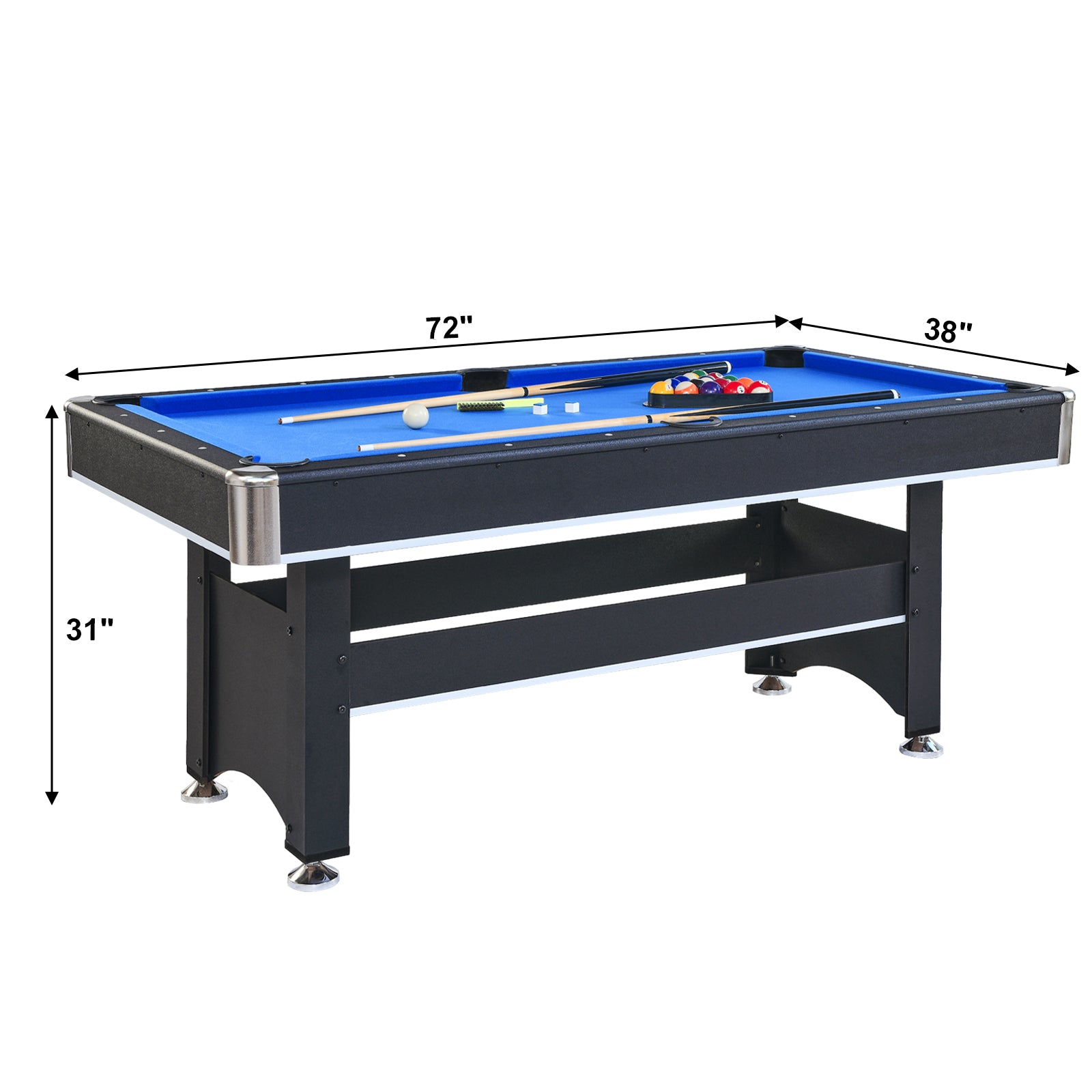 6 Ft Pool Table With Table Tennis Top Black With Blue Felt Black Blue Engineered Wood