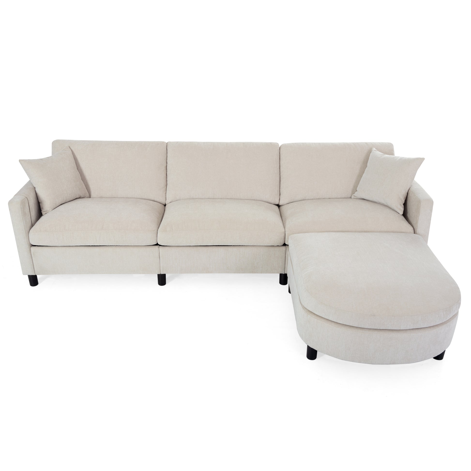 107.87'Sectional Sofa Couch With 1 Ottoman,Seat Cushion And Back Cushion Removable Beige Polyester