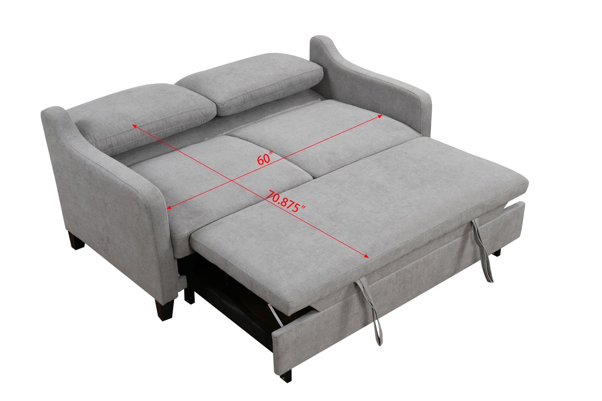 69"3 In 1 Convertible Queen Sleeper Sofa Bed, Modern Fabric Loveseat Futon Sofa Couch W Pullout Bed, Small Beautiful Seat Lounge Sofa W Reclining Backrest, Furniture For Living Room, White Gray Light Brown Wood Primary Living Space Heavy Duty Eucalyptus