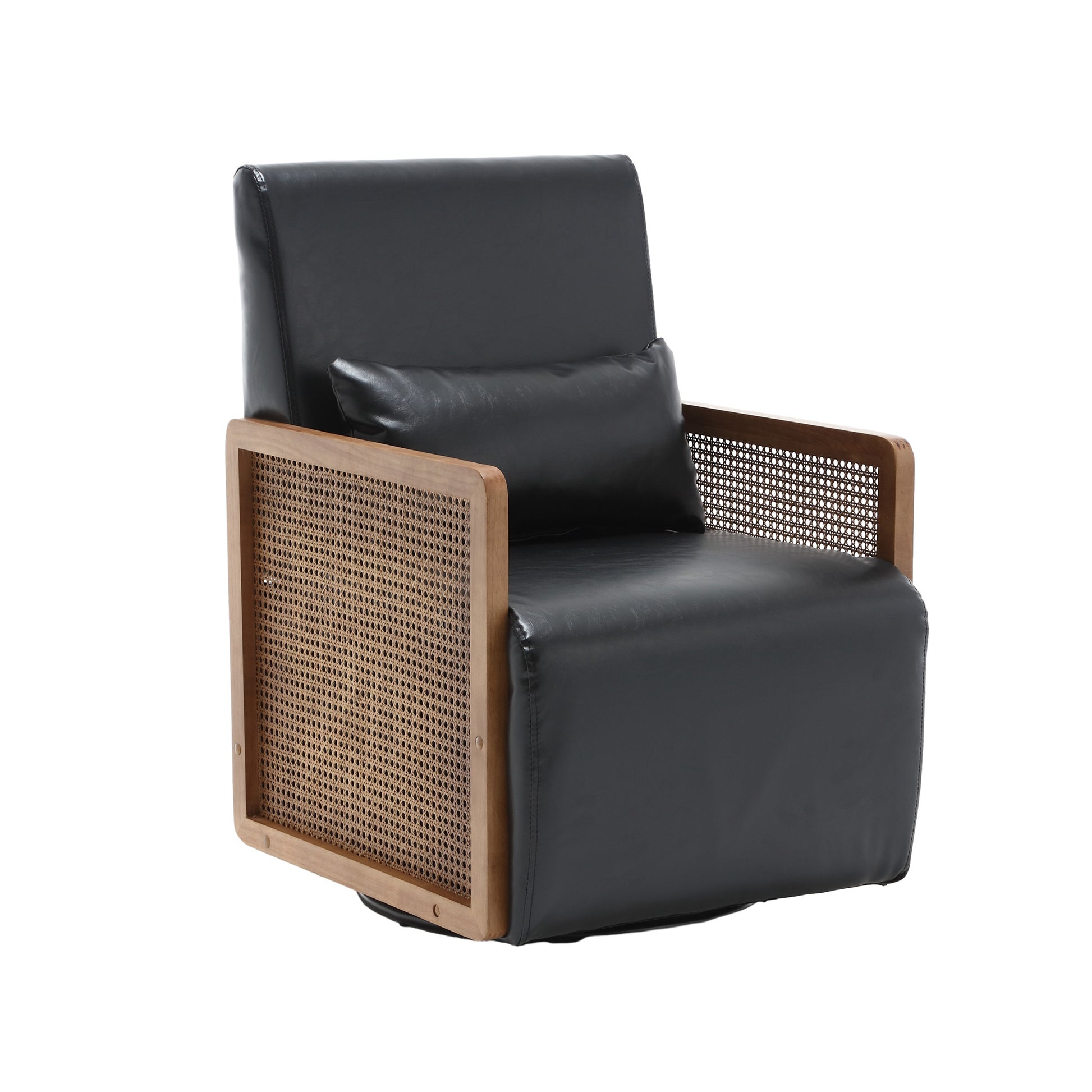 Coolmore 360 Degree Swivel Barrel Club Chair With One Pillow,Modern Comfortable Upholstered Accent Chair,Linen Accent Chair For Living Room,Bedroom Black Pu Black Pu Primary Living Space Modern Foam Pu Leather