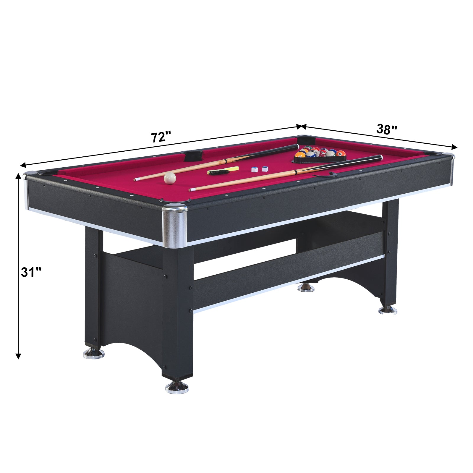 6 Ft Pool Table With Table Tennis Top Black With Red Felt Black Red Engineered Wood