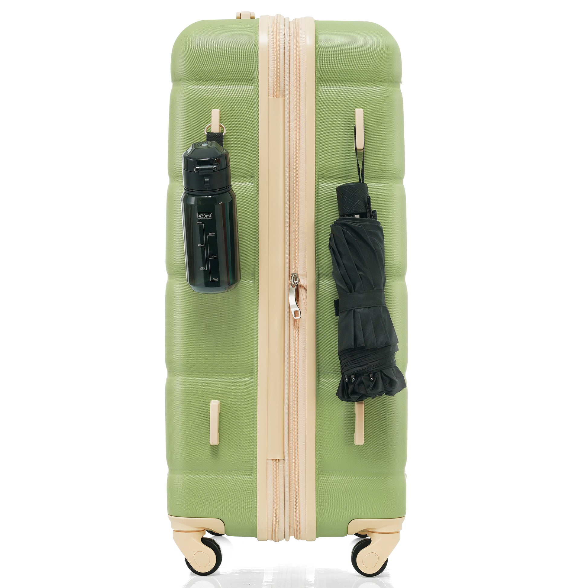 Luggage Set Of 3, 20 Inch With Usb Port, Airline Certified Carry On Luggage With Cup Holder, Abs Hard Shell Luggage With Spinner Wheels, Light Green Light Green Abs