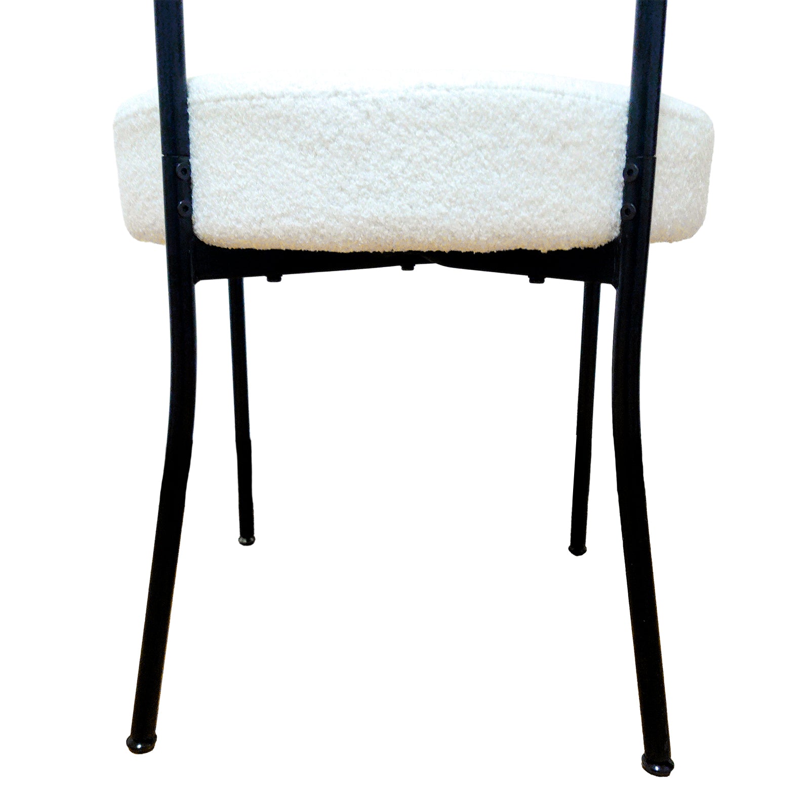 White Dining Chairs Set Of 4, Mid Century Modern Dining Chairs, Kitchen Dining Room Chairs, Curved Backrest Round Upholstered Boucle Dining Chair With Black Metal Legs Metal White Teddy Kitchen Dining Chairs Foam Velvet