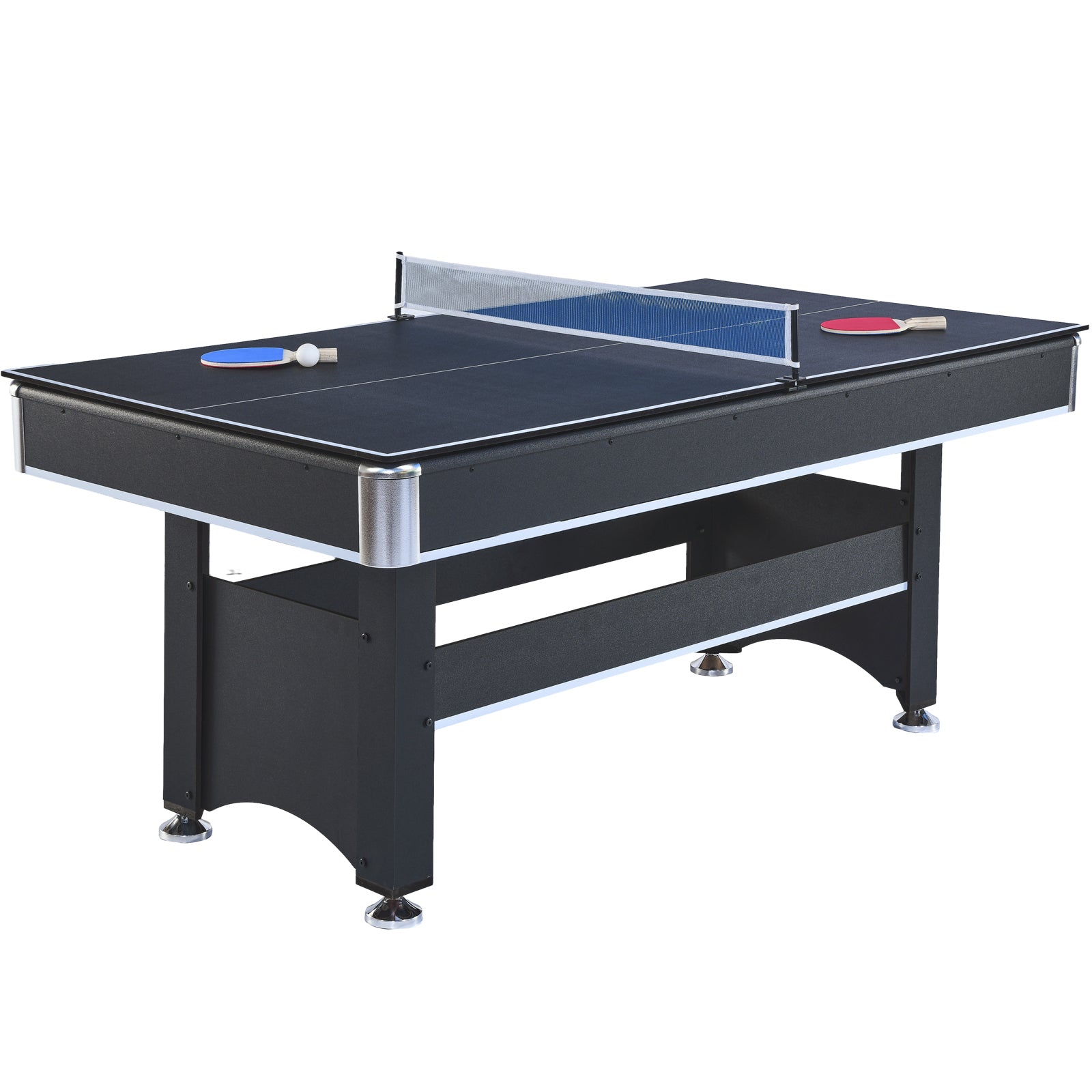 6 Ft Pool Table With Table Tennis Top Black With Red Felt Black Red Engineered Wood