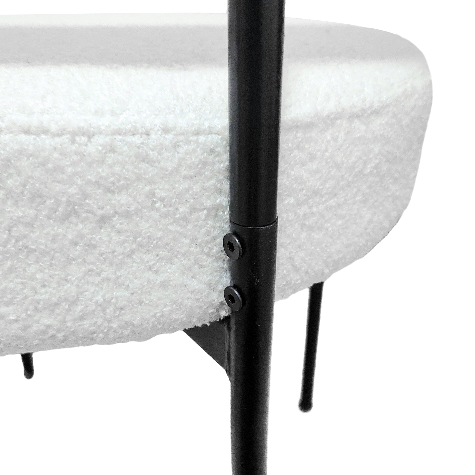 White Dining Chairs Set Of 4, Mid Century Modern Dining Chairs, Kitchen Dining Room Chairs, Curved Backrest Round Upholstered Boucle Dining Chair With Black Metal Legs Metal White Teddy Kitchen Dining Chairs Foam Velvet