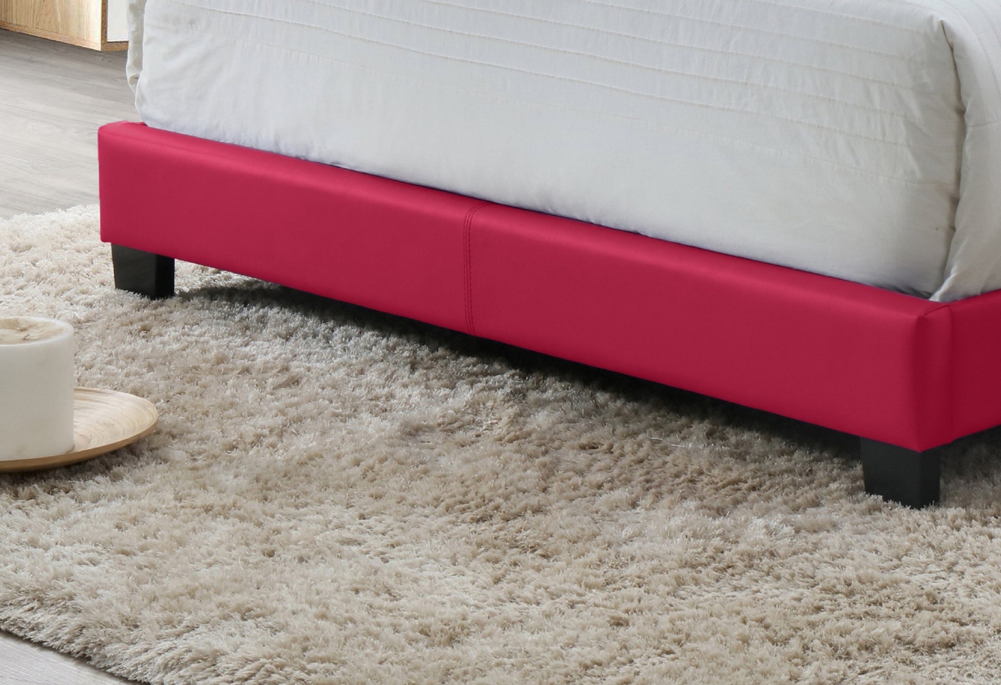 1Pc Modern Beautiful Pink Full Size Bedroom Platform Bed Frame Pu Fabric Pink Solid Wood