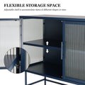 Double Door Tempered Glass Sideboard Console Table With 2 Fluted Glass Doors Adjustable Shelf And Feet Anti Tip Dust Free Kitchen Credenza Cabinet Blue Blue Tempered Glass Sheet Metal Plastic