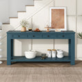 Console Table Sofa Table With Storage Drawers And Bottom Shelf For Entryway Hallway Dark Blue Dark Blue Solid Wood