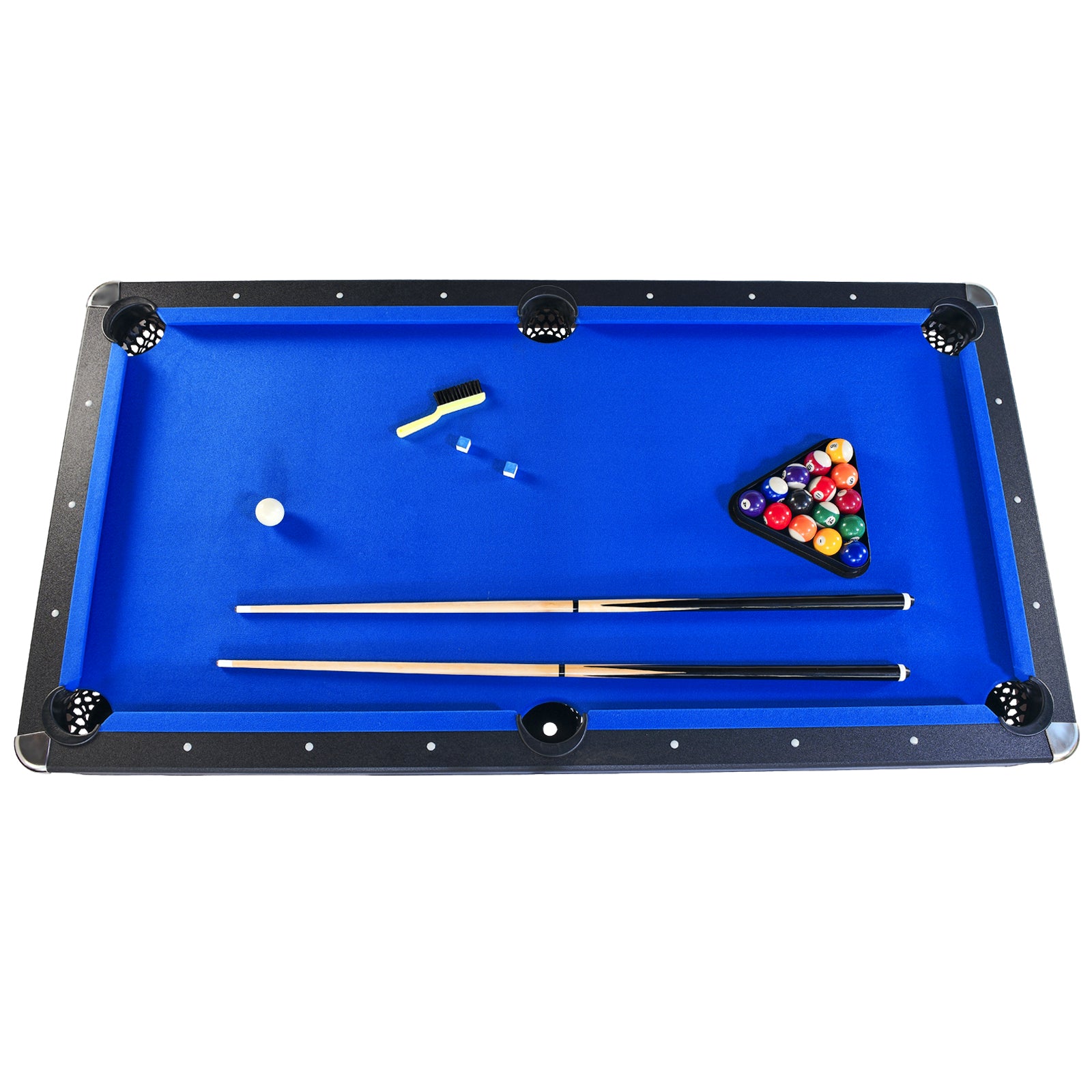 6 Ft Pool Table With Table Tennis Top Black With Blue Felt Black Blue Engineered Wood