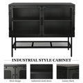 Industrial Double Door Cabinet Console Table With 2 Mesh Doors Adjustable Shelf And Feet Bottom Shelf Anti Tip Dust Free Kitchen Credenza Sideboard Frosted Black Black Steel