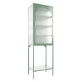 Stylish Tempered Glass High Cabinet With Arched Door Adjustable Shelves And Feet Anti Tip Dust Free Fluted Glass Kitchen Credenza Light Green Mint Green Tempered Glass Sheet Metal Plastic