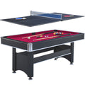 6 Ft Pool Table With Table Tennis Top Black With Red Felt Black Red Engineered Wood