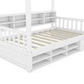 Twin Size Wooden House Bed With Shelves And A Mini Cabinet, White Box Spring Not Required White Wood Bedroom Pine Bed Frame Wood