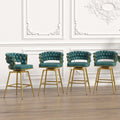 Bar Chair Suede Woven Bar Stool Set Of 4,Golden Legs Barstools No Adjustable Kitchen Island Chairs,360 Swivel Bar Stools Upholstered Bar Chair Counter Stool Arm Chairs With Back Footrest, Blue Metal Blue Kitchen Dining Chairs Foam Technical Leather