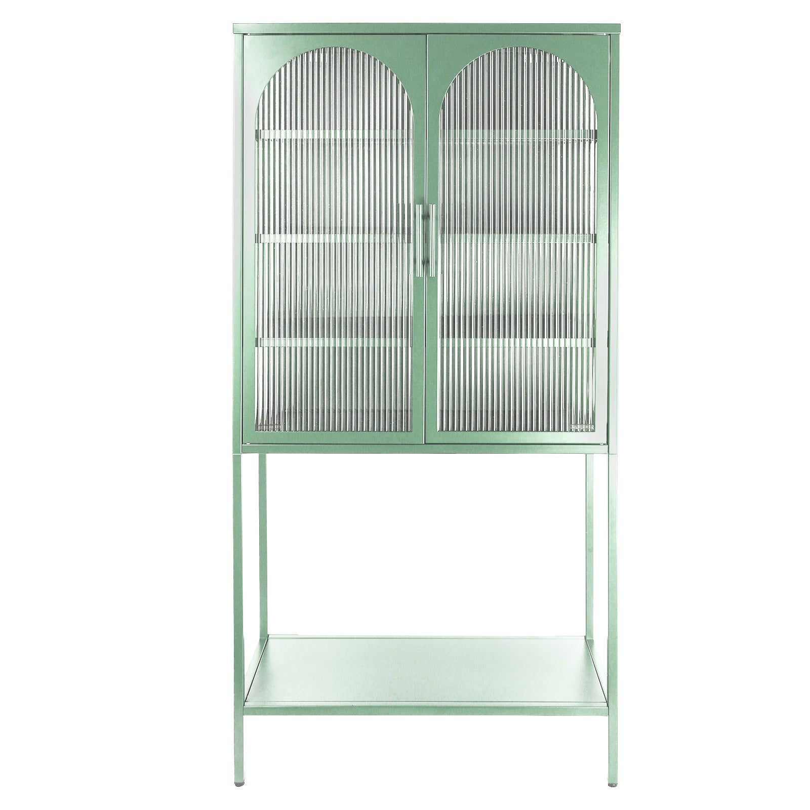 Elegant Floor Cabinet With 2 Glass Arched Doors Living Room Display Cabinet With Adjustable Shelves Anti Tip Dust Free Easy Assembly Light Green Mint Green Tempered Glass Sheet Metal Plastic