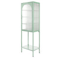 Stylish Tempered Glass High Cabinet With Arched Door Adjustable Shelves And Feet Anti Tip Dust Free Fluted Glass Kitchen Credenza Light Green Mint Green Tempered Glass Sheet Metal Plastic