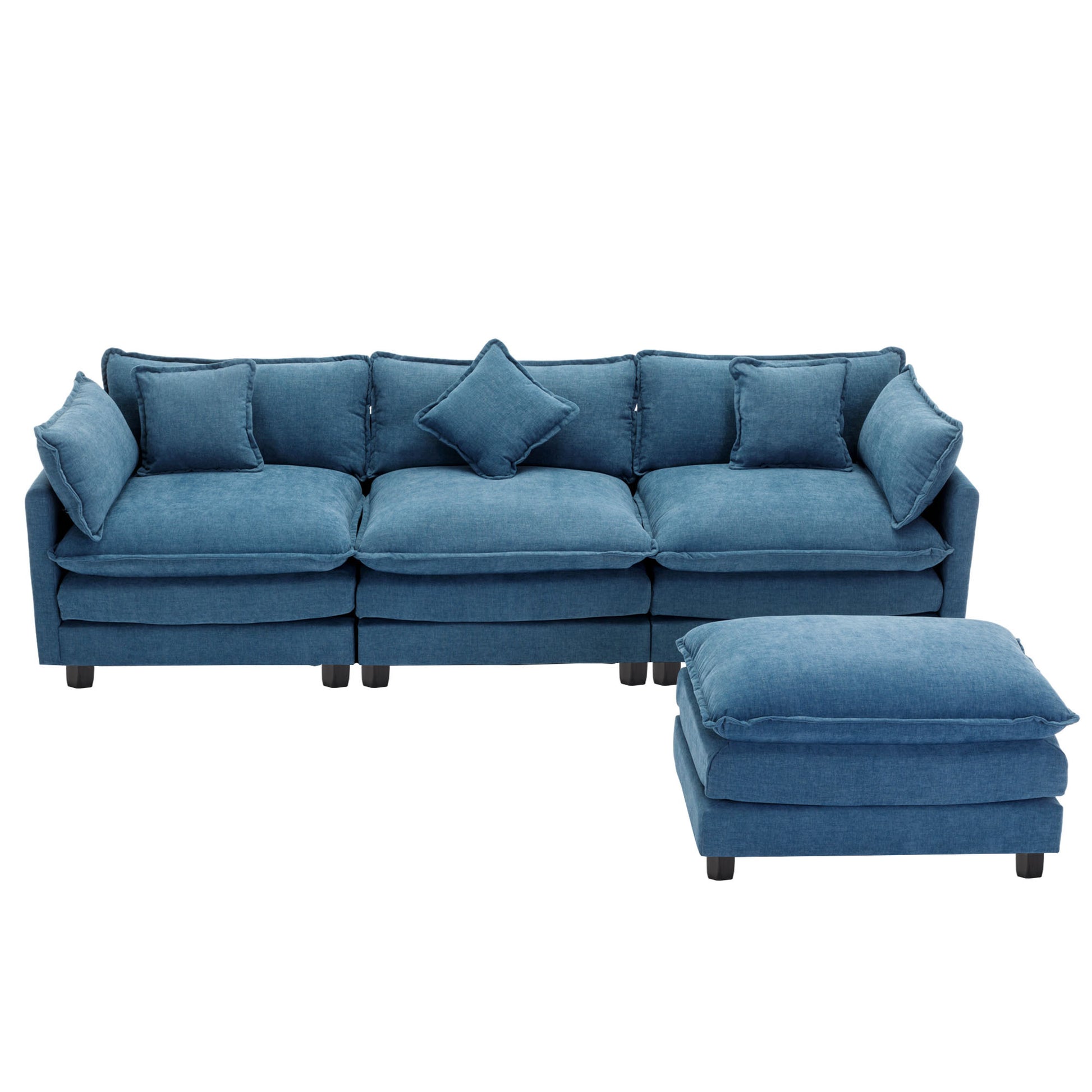 112.2" L Shape Chenille Upholstered Sofa For Living Room Modern Luxury Sofa Couch With Ottoman, 5 Pillows, Blue Blue Foam 4 Seat