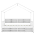 Twin Size Wooden House Bed With Shelves And A Mini Cabinet, White Box Spring Not Required White Wood Bedroom Pine Bed Frame Wood