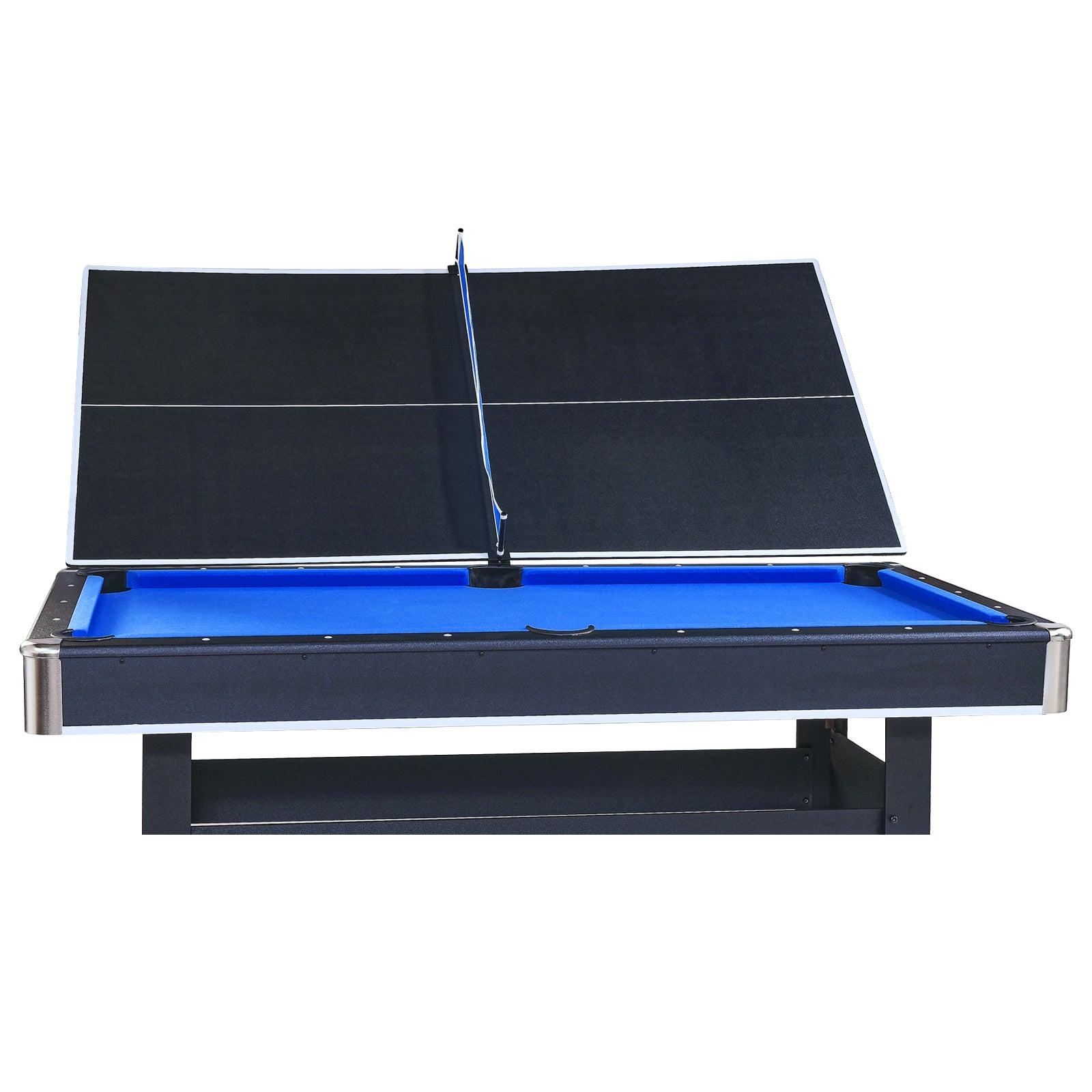 6 Ft Pool Table With Table Tennis Top Black With Blue Felt Black Blue Engineered Wood