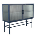 Double Door Tempered Glass Sideboard Console Table With 2 Fluted Glass Doors Adjustable Shelf And Feet Anti Tip Dust Free Kitchen Credenza Cabinet Blue Blue Tempered Glass Sheet Metal Plastic
