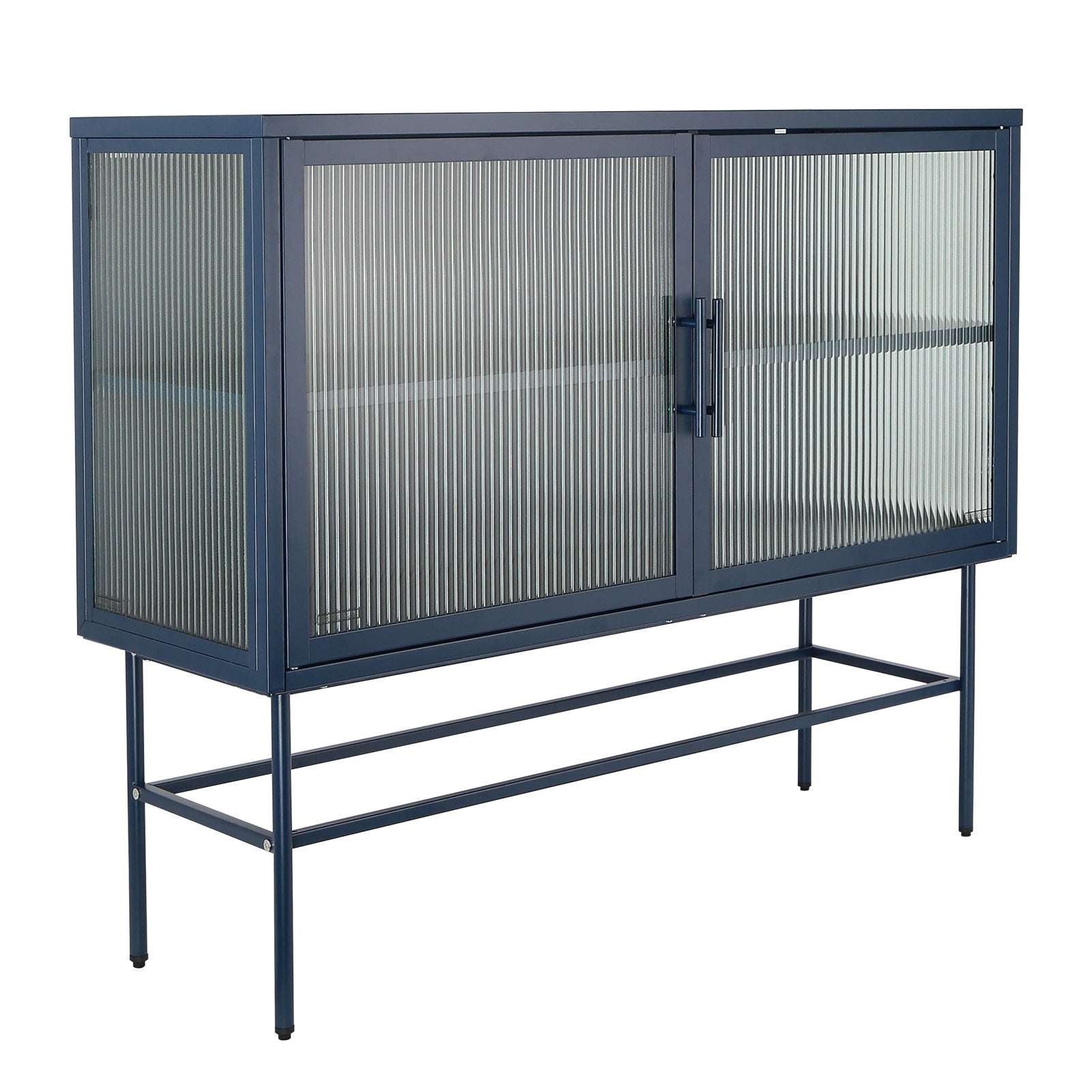 Double Door Tempered Glass Sideboard Console Table With 2 Fluted Glass Doors Adjustable Shelf And Feet Anti Tip Dust Free Kitchen Credenza Cabinet Blue Blue Tempered Glass Sheet Metal Plastic