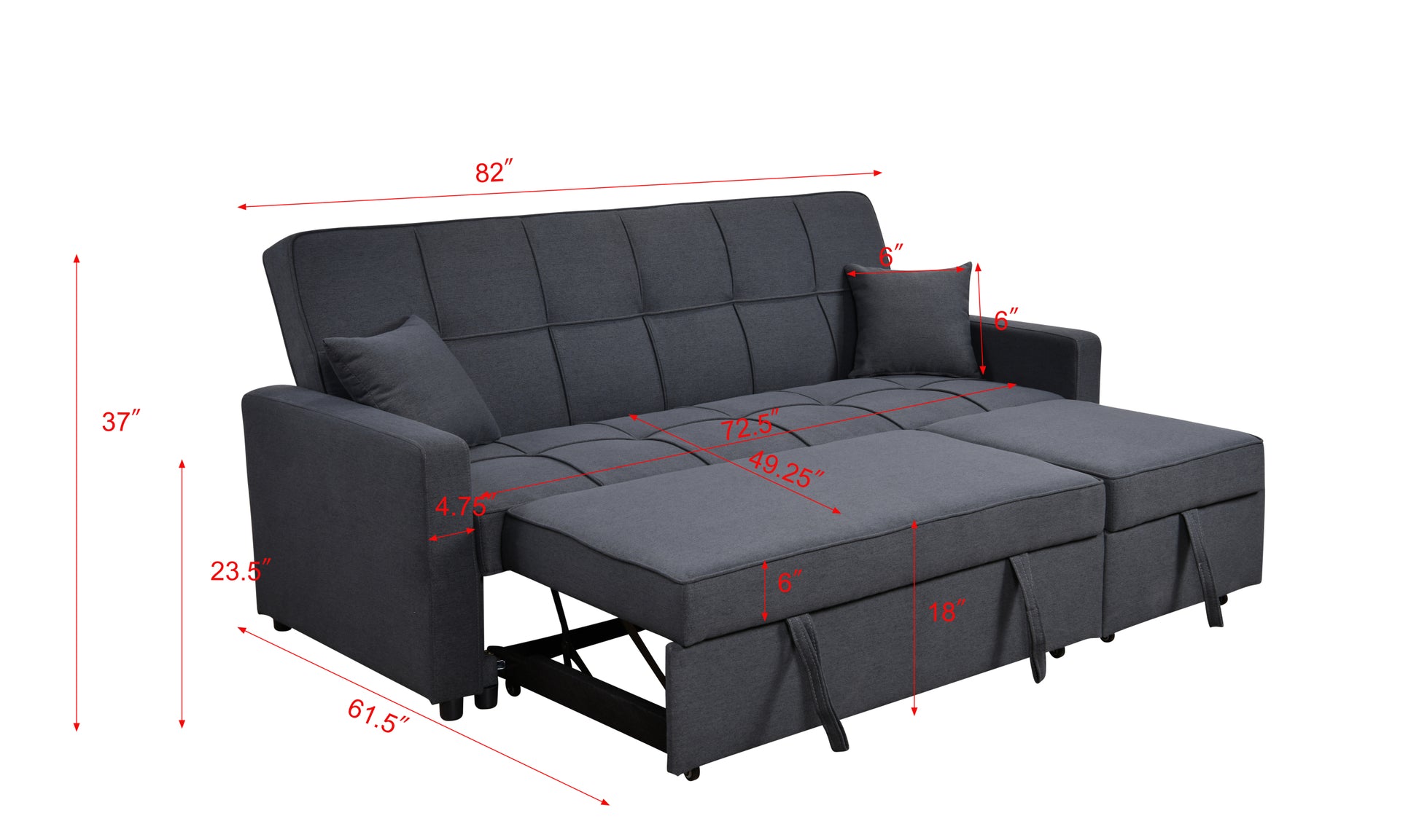 83" Oversized Upholstered Sofa Bed W Pull Out Couch Bed & Adjustable Backrest,3 Seaters Sofa & Couch Convertible Sleep Sofabed For Home Apartment Living Room,Light Gray,Dark Blue Light Brown Wood Primary Living Space Heavy Duty Eucalyptus 3 Seat Dark