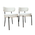 White Dining Chairs Set Of 4, Mid Century Modern Dining Chairs, Kitchen Dining Room Chairs, Curved Backrest Round Upholstered Boucle Dining Chair With Black Metal Legs Metal White Teddy Kitchen Dining Chairs Foam Velvet