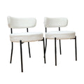 White Dining Chairs Set Of 4, Mid Century Modern Dining Chairs, Kitchen Dining Room Chairs, Curved Backrest Round Upholstered Boucle Dining Chair With Black Metal Legs Metal White Teddy Kitchen Dining Chairs Foam Velvet