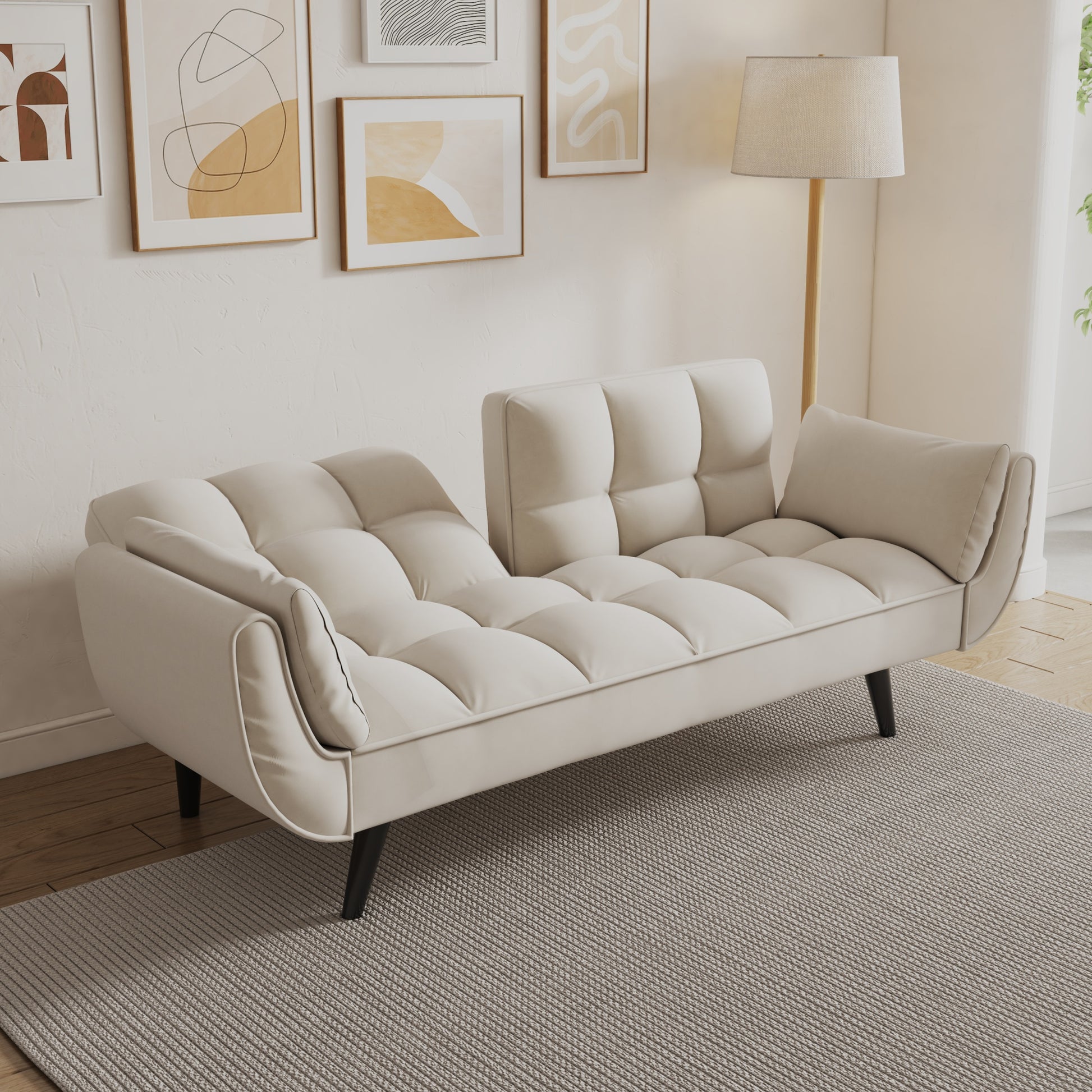 57 Inch Beige Sofa Soft Two Armrests Throw Pillow Pillow Comfortable Fit Apartment Bedroom Small Space Beige Polyester Blend 2 Seat