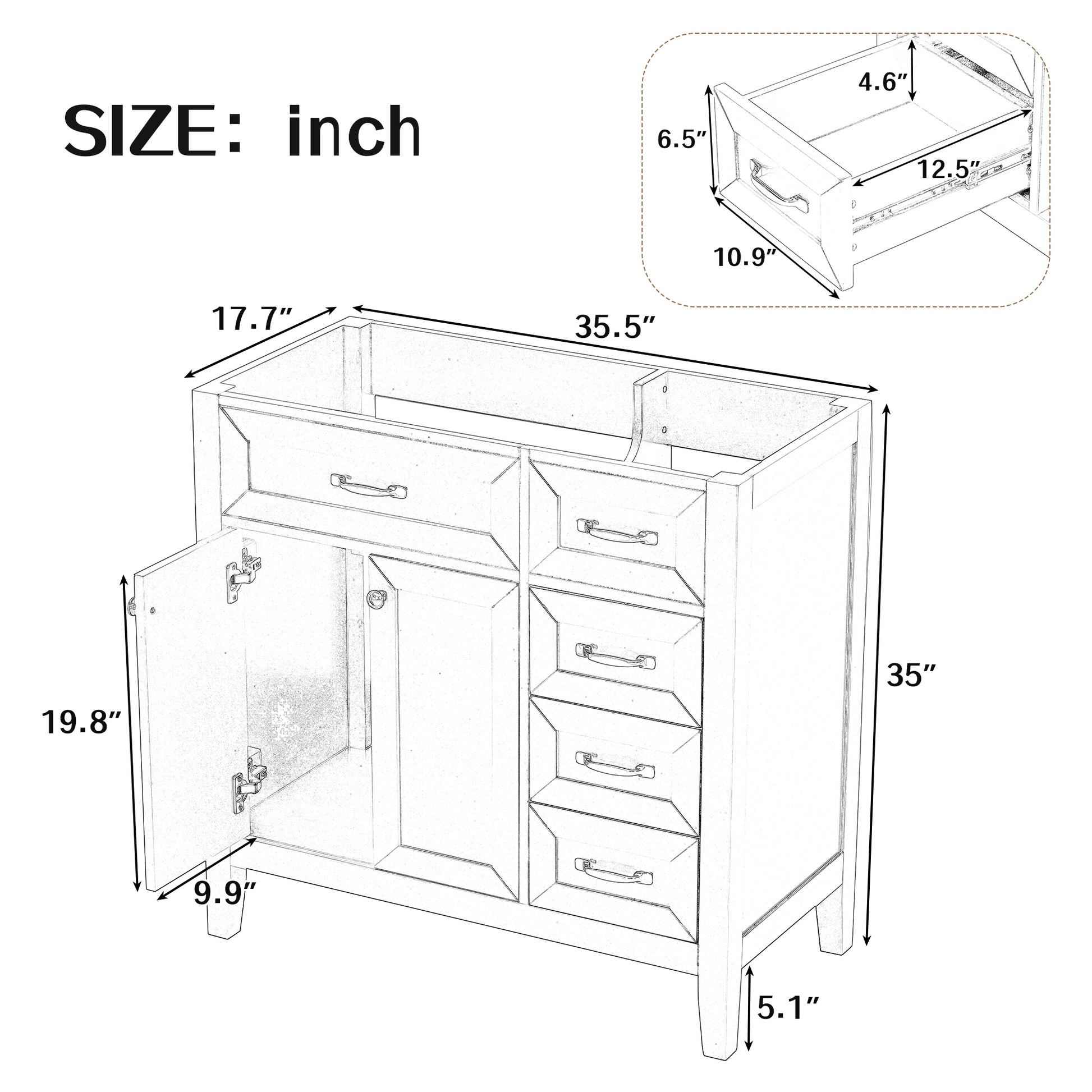 36" Bathroom Vanity Without Sink, Cabinet Base Only, Bathroom Cabinet With Drawers, Solid Frame And Mdf Board, Blue Blue Solid Wood Mdf