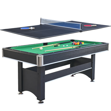 6 Ft Pool Table With Table Tennis Top Black With Green Felt Blackish Green Engineered Wood