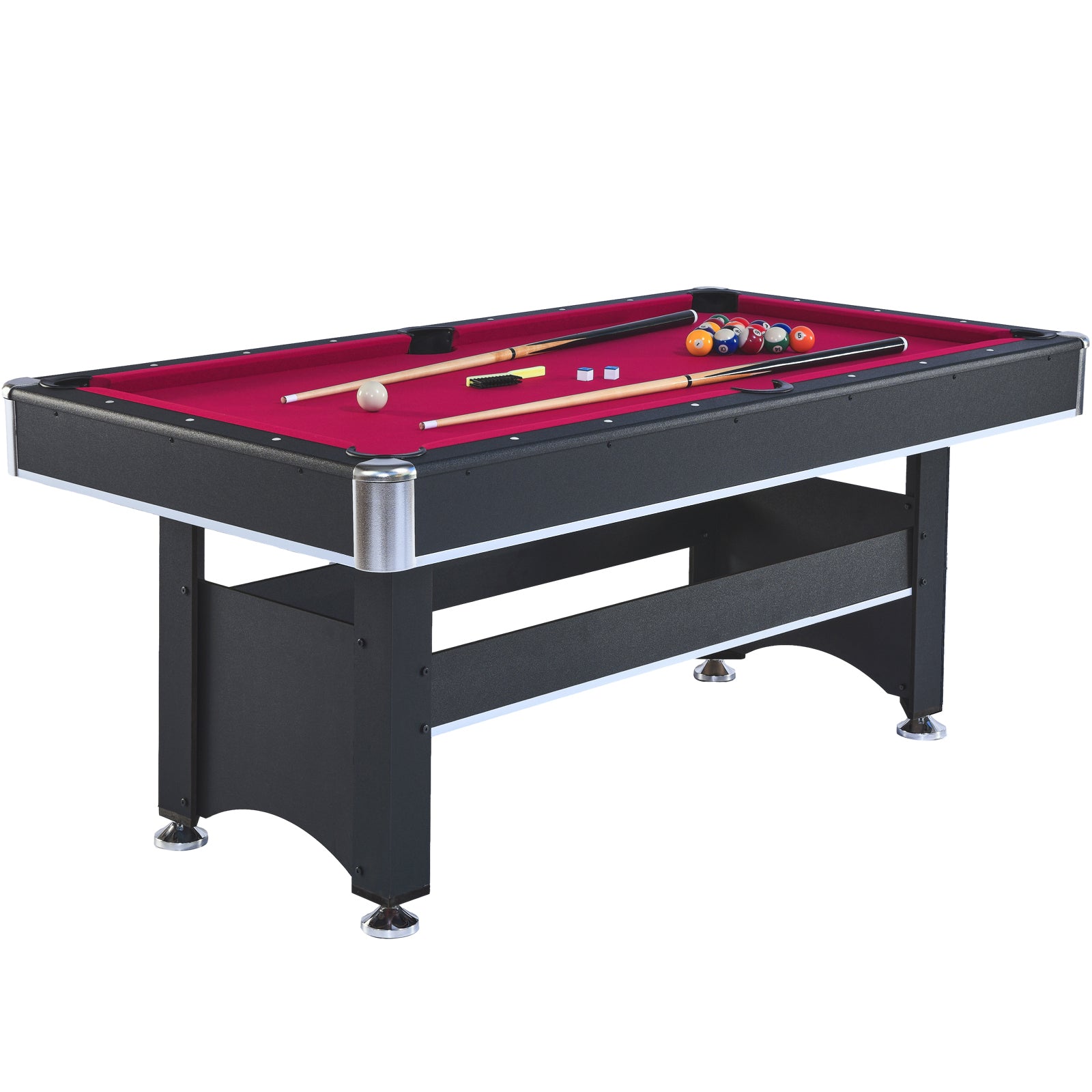 6 Ft Pool Table With Table Tennis Top Black With Red Felt Black Red Engineered Wood