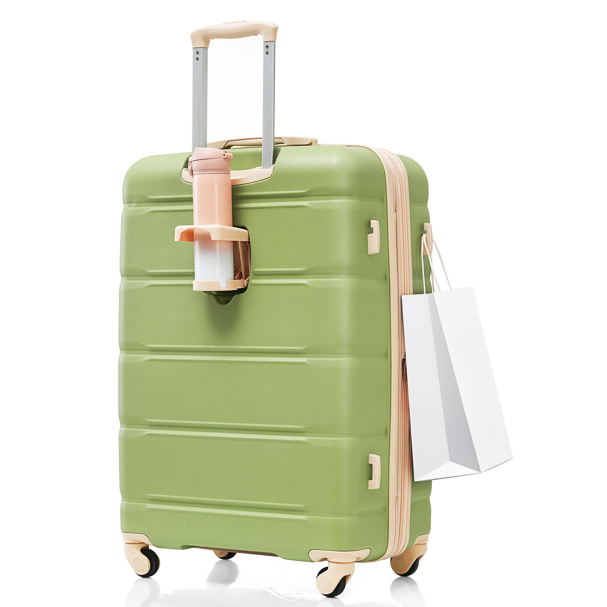 Luggage Set Of 3, 20 Inch With Usb Port, Airline Certified Carry On Luggage With Cup Holder, Abs Hard Shell Luggage With Spinner Wheels, Light Green Light Green Abs