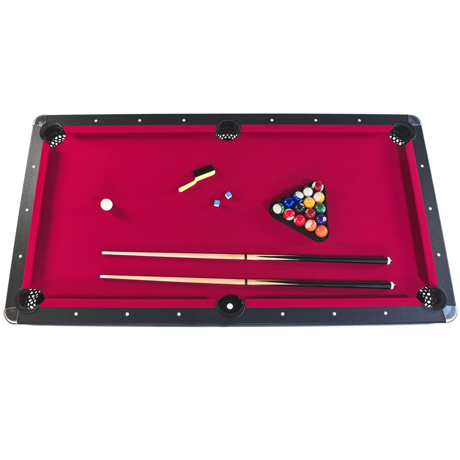 6 Ft Pool Table With Table Tennis Top Black With Red Felt Black Red Engineered Wood