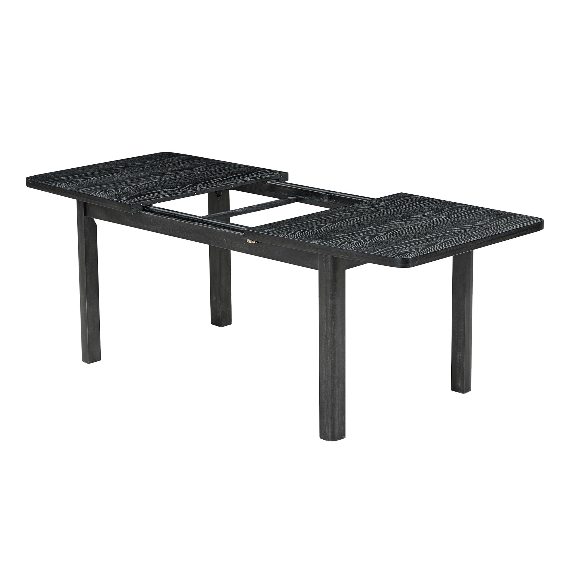 Rustic Extendable 84Inch Dining Table Set With 24Inch Removable Leaf6 Upholstered Armless Dining Chairs And 2 Padded Arm Chairs, 9 Pieces, Black Wood Dining Room Extendable Rubberwood Rectangular Dining Table With Chair Upholstered Chair Wood Black Gray